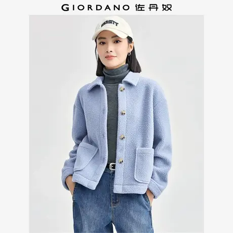 佐丹奴外套女装仿羊羔绒大口袋翻领针织休闲外套 13374827商品大图