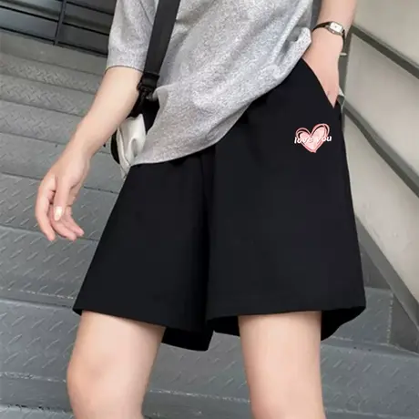 KMV真维斯黑色短裤女2025新款夏季宽松百搭透气运动休闲三分裤潮商品大图