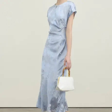 首尚格释2025夏季新品时尚国风新中式水滴领提花气质改良旗袍裙女商品大图