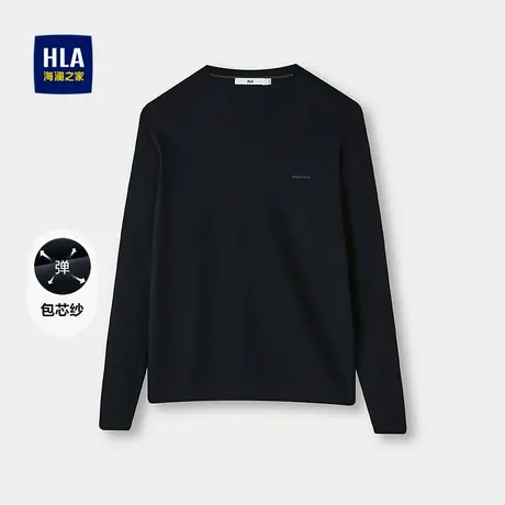 HLA/海澜之家提花长袖针织衫2025秋季新款修身圆领包芯纱毛衣男商品大图