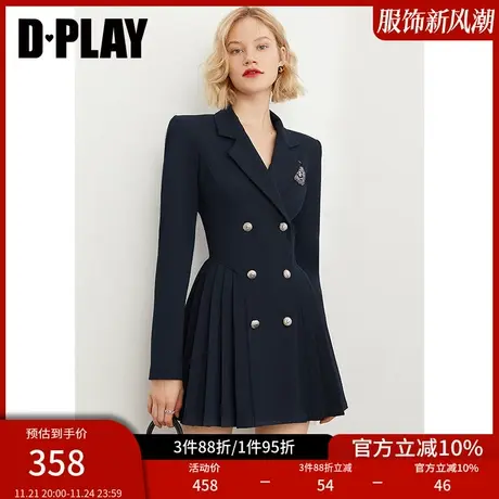 DPLAY【黑标】秋装新时尚ins学院风正肩百褶裙收腰西装式连衣裙商品大图