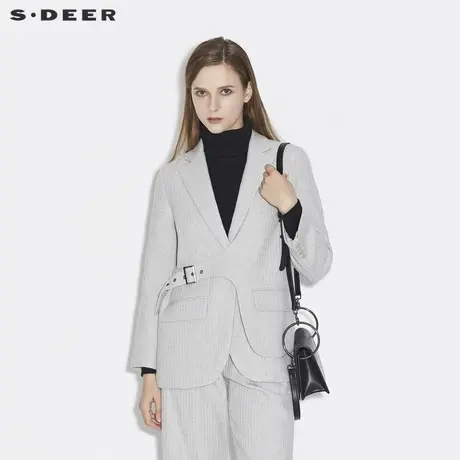 sdeer圣迪奥女装春秋装休闲平驳领条纹通勤西装外套女S21362213图片