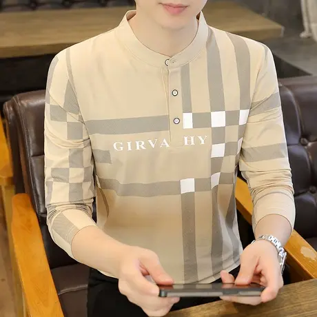 长袖t恤男士2024新款潮牌宽松纯棉大码男春秋季立领打底衫上衣服图片