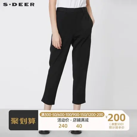 sdeer圣迪奥女装休闲松紧拼接插袋黑色九分裤S21360807图片