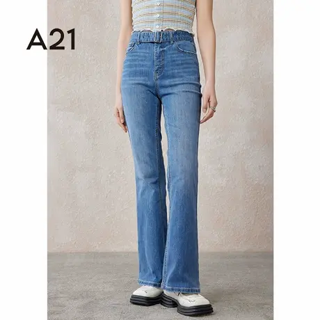 A21女装合体高腰喇叭牛仔长裤春夏季简约复古潮牌拖地长裤微喇裤商品大图