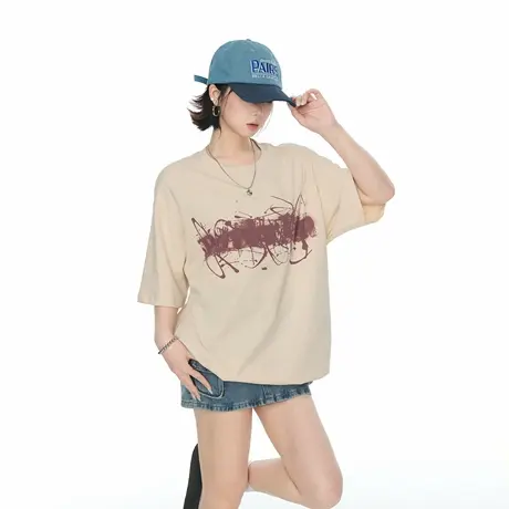 YEP2025夏季新艺术涂鸦印花T恤女短袖宽松ins风潮酷情侣半袖上衣图片