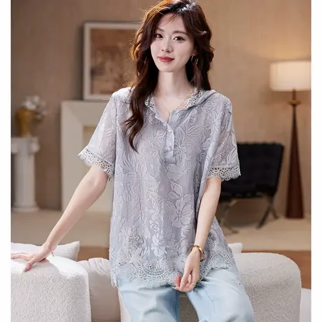 宝诗黎【新品价258元】连帽蕾丝拼接雪纺衫FFP2169商品大图