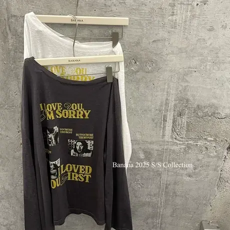 韩国东大门夏季新款时尚洋气斜肩长袖T恤女宽松慵懒风ins防晒罩衫商品大图