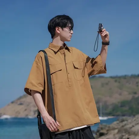 回力日系工装polo衫男短袖夏季薄款2025新款衬衫高级感半袖上衣服图片