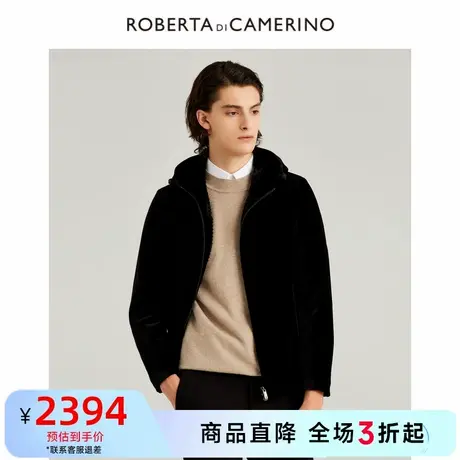 [兔毛皮]ROBERTA诺贝达春季新品商务休闲时尚纯色连帽皮衣外套男商品大图
