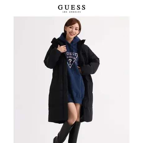 GUESS女士纯色中长款过膝连帽羽绒棉服-YN4W9895K图片