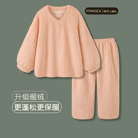 Pinksea睡衣女冬季大码加厚保暖珊瑚绒套装新款秋冬女款家居服商品大图