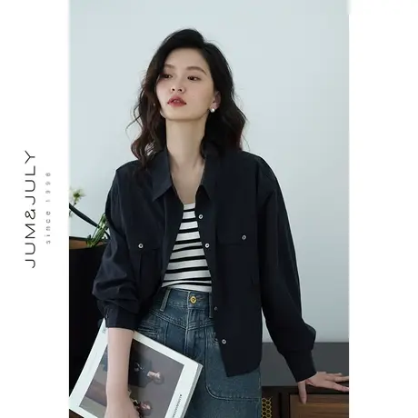 嘉茱莉2024早春新款衬衫外套女宽松设计感小众衬衣小个子短款上衣图片