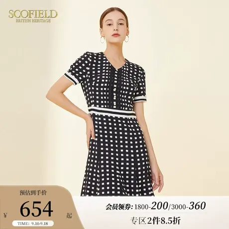 Scofield女装秋季新品法式名媛雪纺方格印花优雅通勤大气连衣裙商品大图