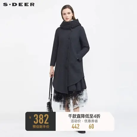 sdeer圣迪奥女装高领连帽针织拼接不规则毛呢大衣S20481712🧑商品大图