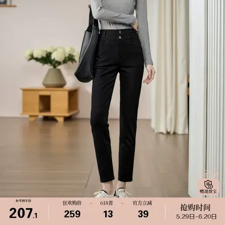 娅丽达防褪色小脚牛仔裤女弹力高腰裤子2025春新款黑色九分铅笔裤商品大图