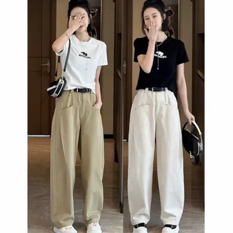 白色夏季字母印花短袖t恤女2025新款洋气修身显瘦短款韩版上衣潮商品大图