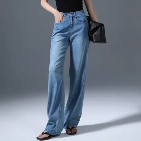 莱赛尔天丝窄版阔腿裤女夏季薄款高腰拖地垂感显瘦冰丝直筒牛仔裤商品大图