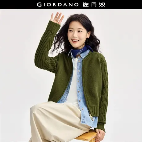 佐丹奴针织衫女装绞花小立领插肩袖毛织开襟针织衫 18354812商品大图