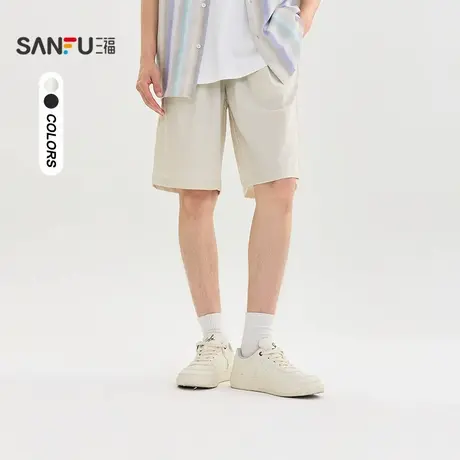 三福2025夏季男士冰感格中裤 休闲宽松橡筋腰头裤子男502977图片