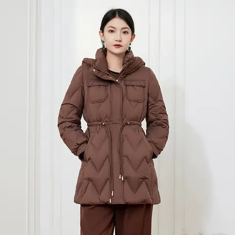 希区瑞普年冬简约气质新款收腰抽绳显瘦中长款连帽羽绒服外套商品大图