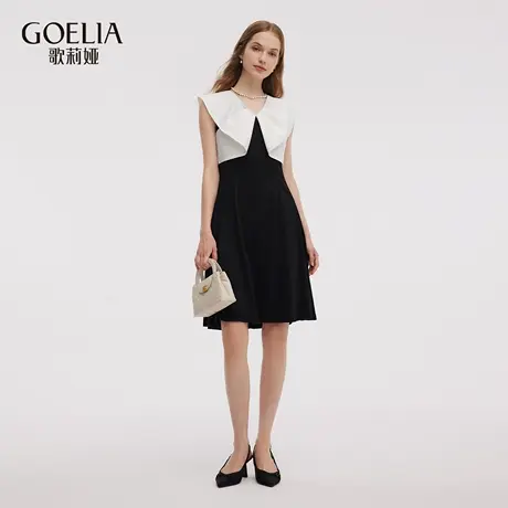 歌莉娅连衣裙女夏2025新款通勤穿搭独特别致蝴蝶领裙子1E7R4H040商品大图