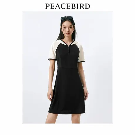 【来了就好】太平鸟撞色连帽连衣裙潮流短裙小众时尚收腰裙子商品大图