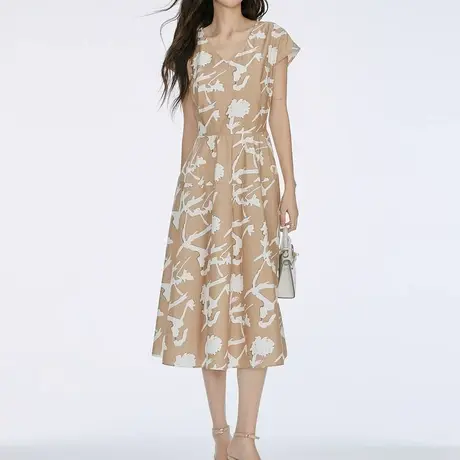 首尚格释2025夏季新品轻奢时尚印花优雅气质收腰显瘦气质连衣裙女商品大图