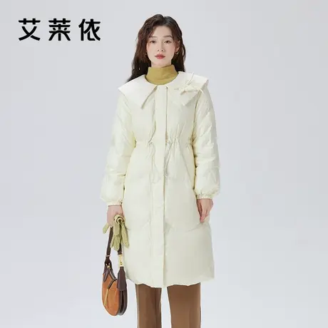 艾莱依羽绒服女2022新款冬季时尚流行大翻领粉色蝴蝶节加厚长外套商品大图