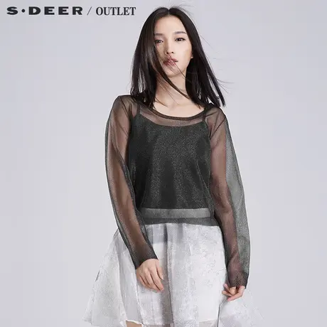 sdeer圣迪奥女装秋装宽松短款轻薄两件套（针织+吊带）S16183582图片