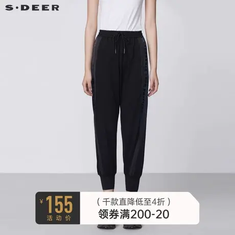 sdeer圣迪奥女装春秋装抽绳松紧字母拼接罗纹运动长裤S21380803图片