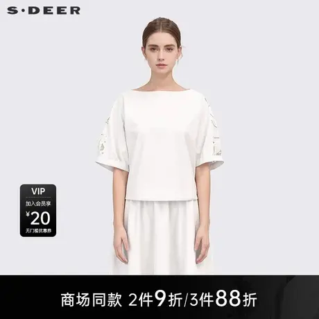 【商场同款】sdeer圣迪奥女装圆领印花不规则短袖上衣S25283201图片