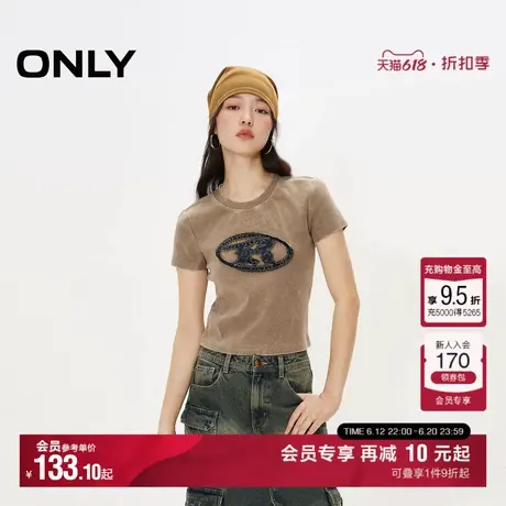 ONLY夏季时尚潮流字母修身显瘦圆领短款短袖正肩T恤女商品大图