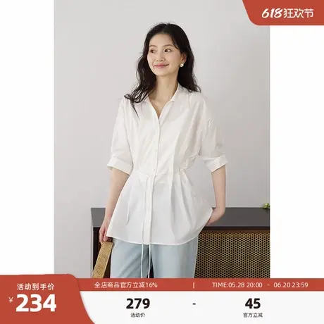 嘉茱莉设计感短袖衬衫女2025夏季新款薄款五分袖纯色通勤气质上衣图片