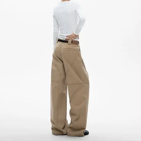 美式复古工装风阔腿牛仔裤女2025夏季新款宽松休闲情侣款弯刀长裤商品大图