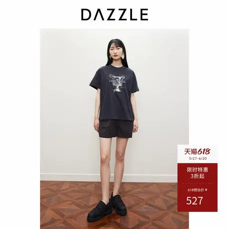 DAZZLE地素奥莱 裤春夏女装腰部提花棉质短裤图片