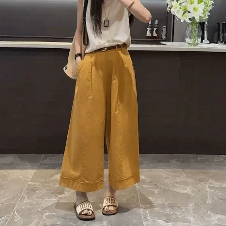 高腰直筒阔腿纯色休闲裤子女2025新款夏季薄款休闲百搭九分裤潮款商品大图