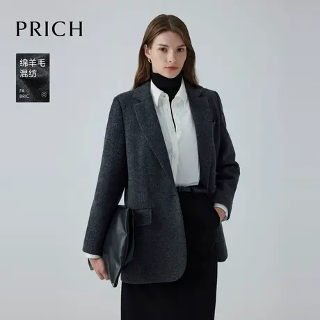 【超能小太阳严选】【绵羊毛】PRICH简约率性西装通勤保暖外套女商品大图