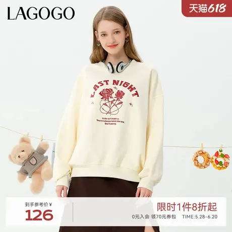 LAGOGO经典圆领印花卫衣女拉谷谷秋季新款通勤舒适长袖上衣商品大图