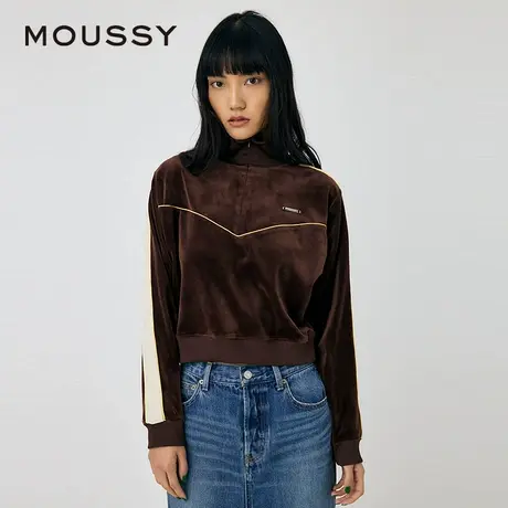 MOUSSY 夏季新品城市运动风丝绒半拉链线条卫衣010HAL80-5871图片