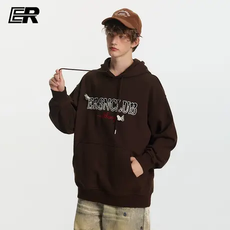 ER蝶影钉珠连帽卫衣男女2025秋季国潮牌美式复古帽衫宽松休闲外套商品大图