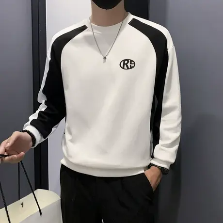 撞色个性卫衣男春秋季潮牌ins简约小众休闲高级感印花长袖上衣T恤商品大图