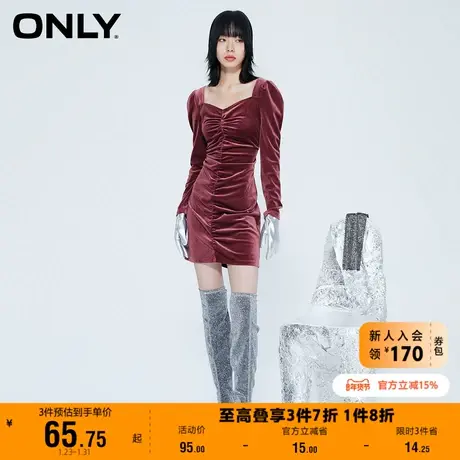 【上新】ONLY奥莱夏季复古丝绒方领修身小黑裙连衣裙女图片