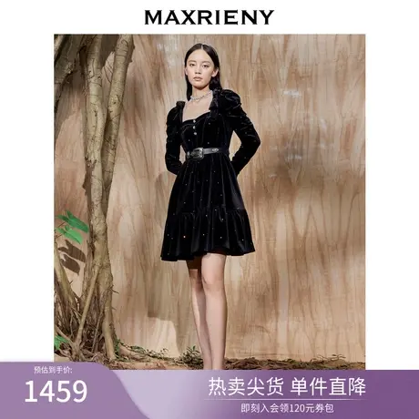 MAXRIENY黑色丝绒星钻连衣裙法式甜美礼裙公主裙冬款图片