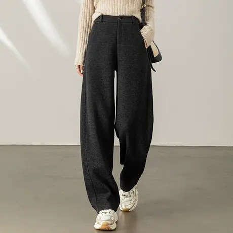 桑蚕丝醋酸羊毛呢香蕉裤阔腿裤女2024秋冬新款加厚休闲直筒拖地裤商品大图