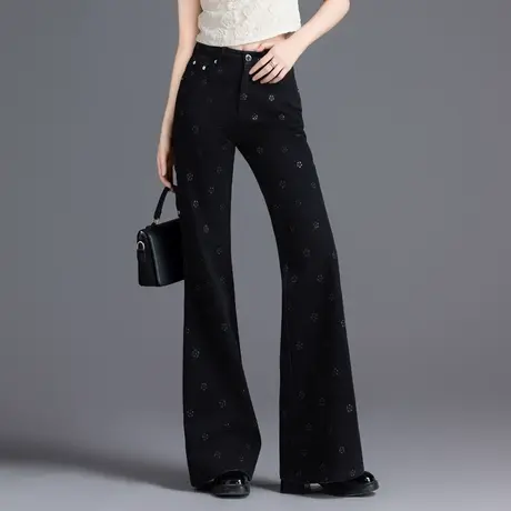 黑色牛仔裤女2025新款微喇裤喇叭裤直筒裤今年流行爆款裤子山茶花商品大图