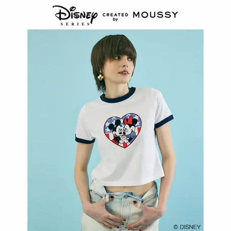 MOUSSY夏季迪士尼联名米奇米妮正肩撞边T恤010HSQ90-0250图片