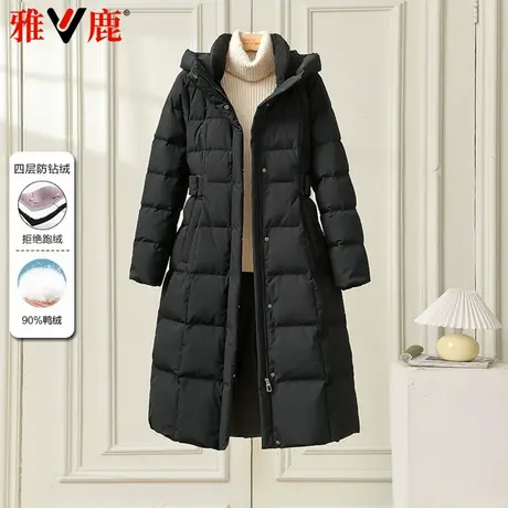 雅鹿2024新款羽绒服女长款连帽过膝加厚保暖纯色大码宽松外套大衣商品大图