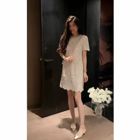 爵莱菲大码2025夏新款时尚气质高级感网布刺绣重工钉珠花边连衣裙商品大图