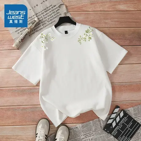 G2真维斯女装慵懒风上衣 2025秋季新款 重磅纯棉圆领宽松短袖T恤商品大图